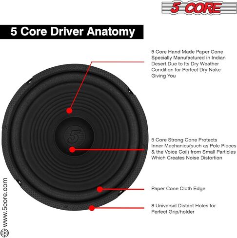 5 CORE 8 بوصة مكبرات صوت للسيارة 4 أوم، 50 وات RMS، 0.81 بوصة CCAW ملف نحاسي، 90 مم مغناطيس WF 8 "-890 1 قطعة in Kuwait