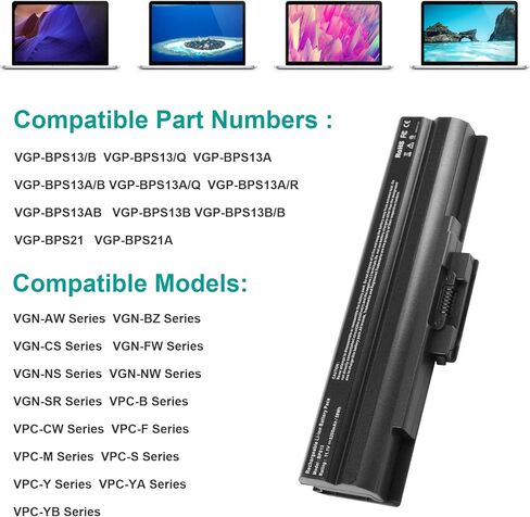 BPS13 بطارية كمبيوتر محمول لسوني Vaio VGN-CS VGN-FW VGN-AW VGP-BPS13 VGP-BPS13A VGP-BPS13B VGP-BPS13A/B VGP-BPS13B/Q VGP-BPS13B/S VGP-BPL13 PCG-81214L PCG-81114L VGP- BPS21 VGP-BPS21A VGP-BPS21B in Kuwait