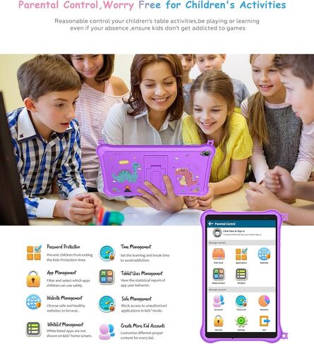 تابلت بلاك فيو للأطفال 8 بوصة، تابلت أندرويد للأطفال، مراقبة أبوية، مساحة لعب iKids، 64 جيجابايت + 6 جيجابايت/1024 جيجابايت قابلة للتوسيع، جهاز لوحي لحماية العين للأطفال من سن 3 إلى 12 عامًا، معالج رباعي النواة in Kuwait