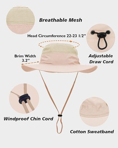Duakrs Unisex Wide Brim Sun Hat,Outdoor UPF 50+ Waterproof Boonie Hat Summer UV Protection Sun Caps in Kuwait