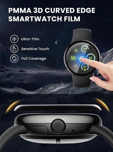 لـ Google-Pixel Watch-3 واقي شاشة 41 مم - حافة منحنية PMMA فيلم ثلاثي الأبعاد لـ (2024) Pixel Watch 3/2/1 غطاء كامل لفيلم 41 مم، شفاف عالي الدقة، مضاد للخدش، واقي شاشة رفيع للغاية in Saudi Arabia