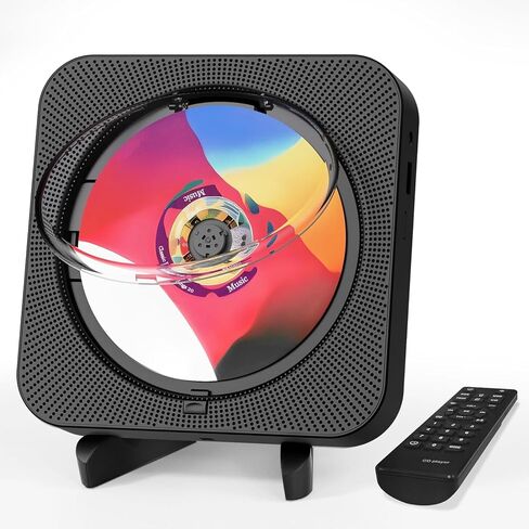 مشغل أقراص مضغوطة بلوتوث مع مكبرات صوت، مشغل أقراص مضغوطة لسطح المكتب محمول مع شاشة LED وجهاز تحكم عن بعد، مشغل أقراص مضغوطة قابل لإعادة الشحن يدعم راديو CD/FM/USB/TF/AUX/مؤقت، أسود. in Kuwait