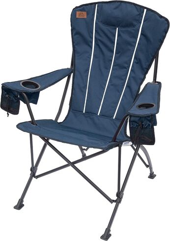 كرسي تخييم محمول قابل للطي من HIGHBACK Adirondack، وسادة مدمجة. حامل كوبين، جيب شبكي إضافي للتخزين (أسود) in Saudi Arabia