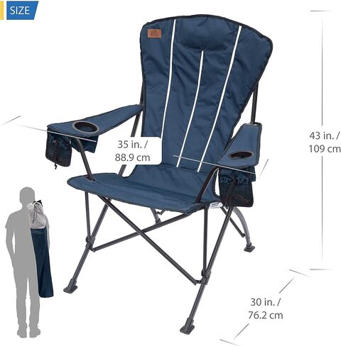 كرسي تخييم محمول قابل للطي من HIGHBACK Adirondack، وسادة مدمجة. حامل كوبين، جيب شبكي إضافي للتخزين (أسود) in Saudi Arabia