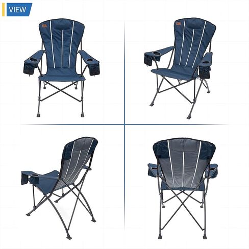 كرسي تخييم محمول قابل للطي من HIGHBACK Adirondack، وسادة مدمجة. حامل كوبين، جيب شبكي إضافي للتخزين (أسود) in Saudi Arabia
