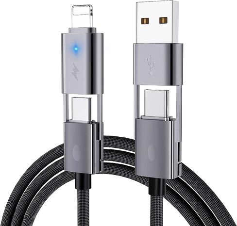 2Pack 4 in 1 USB C Cable for Lightning Cable, 60W Dual USB C Cable 6FT Flat Braided Fast Charging Cord with Lightning/Type C/USB A Multi Ports for iPhone 15 14 Pro Max Plus/i-Pad/Samsung/MacBook in Saudi Arabia