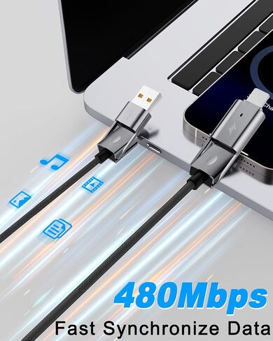 2Pack 4 in 1 USB C Cable for Lightning Cable, 60W Dual USB C Cable 6FT Flat Braided Fast Charging Cord with Lightning/Type C/USB A Multi Ports for iPhone 15 14 Pro Max Plus/i-Pad/Samsung/MacBook in Saudi Arabia