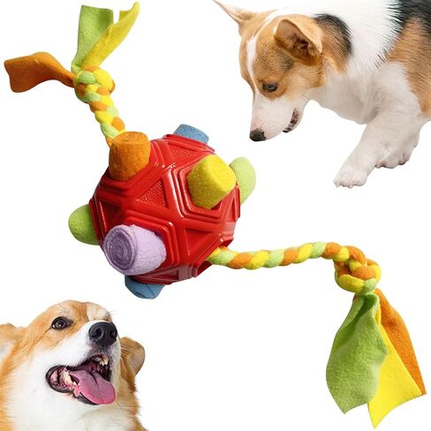 Interactive Dog Toys Snuffle Ball Encourage Natural Foraging Skills,Slow Food Training to Relieve Boredom and Stimulating,Cloth Strip with Hidden Food Dog Puzzle Toys… (Red) in Saudi Arabia