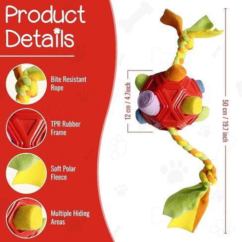 Interactive Dog Toys Snuffle Ball Encourage Natural Foraging Skills,Slow Food Training to Relieve Boredom and Stimulating,Cloth Strip with Hidden Food Dog Puzzle Toys… (Red) in Saudi Arabia