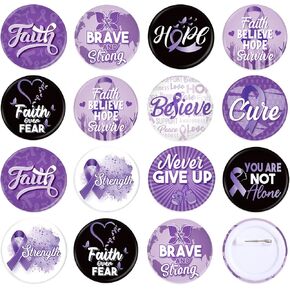 30 Pieces Ribbon Awareness Button Pins, Colorful Ribbon Round Badges Prevention and Awareness Ribbon Assorted Cancer Badges Brooch Pin Decoration Supplies,Clothing Bag Hat Accessories (Colorful)
