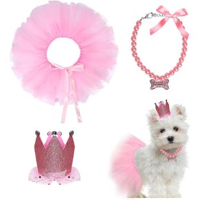 Dog Birthday Party Supplies Dogs Cats Birthday Costume Set Pink Tutu Skirt Dog Cat Birthday Hat Necklace for Puppy Dog Halloween Birthday Wedding Party Costume