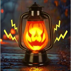 [ Talking & Sound Activated ] Halloween Talking Jack- O- Lantern Pumpkin Decorations with Flickering Flame, Battery Operated Light Up Pumpkins Light Talking Pumpkin for Indoor Outdoor Home Table Party