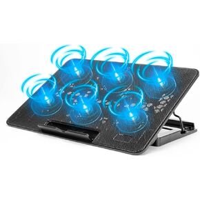 CHONCHOW Laptop Cooling Pad, Gaming Laptop Cooling Stand with LED Lights, 6 Quiet Cooling Fans, 6 Height Adjustable and Dual USB Ports for 11-16Inch Laptops (Black/Blue)
