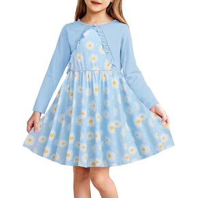 Arshiner Toddler Dress and Cardigan Girl Floral Print Sleeveless Sundress and Long Sleeve Shrugs Sets