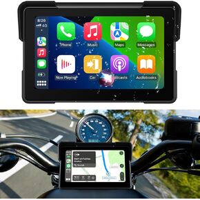 7 Inch Portable CarPlay for Motorcycle, Waterproof Touchscreen Wireless Car Play Android Auto Screen GPS Navigation for Motorbike, Siri Voice Control Dual Bluetooth TF-64G (M570 w/Cameras)