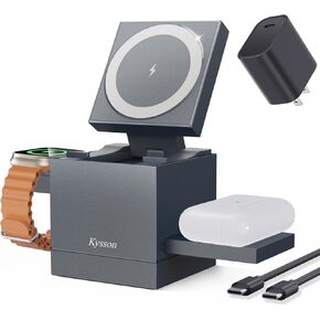 MagSafe Charger Stand,Wireless Charger for iPhone 16 Charger 3 in 1 Charging Station for Multiple Devices,Magnetic Charger for iPhone 16/15/14/13/12,Apple Watch,AirPod(30W Charger Included)
