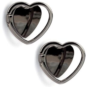 2 Packs Glossy Finish Love Heart Shaped Cell Phone Ring Holder Stand, 360 Degree Rotation Finger Ring Kickstand with Polished Metal Phone Grip (Black)