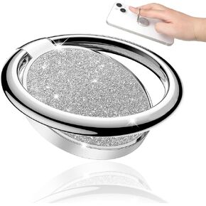 Glitter Cell Phone Ring Holder, Cell Phone Ring Holder Stand, Finger Ring Kickstand 360° Rotation Sparkle Phone Grip for Car Mount Compatible with iPhone Samsung Pixel All Smartphones(Glitter Silver)