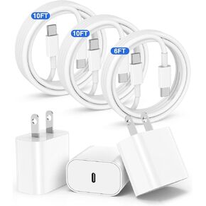 iPhone 16 15 Charger 6ft/10ft/10ft，[MFi Certified] iPhone 16 Charger Fast Charging with 20W USB C Charger Block, Type C to C Cable for iPhone 16/16Pro/15/15 Pro/15 Pro Max/15 Plus, iPad 12.9/11/10.9