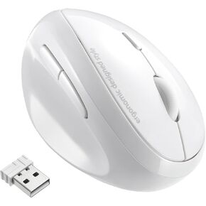 SANWA 2.4G Wireless Left Handed Mouse, Ergonomic Left Hand Vertical Mouse for Small Medium Hands, 5 Buttons, 800/1200/1600 DPI, Blue LED Sensor, Compatible with Laptop, PC, Mac, Windows, White