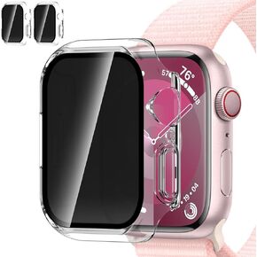 [2 Pack] YMHML Privacy Case for Apple Watch Series 9 Screen Protector 45mm, Anti Spy Tempered Glass Film Hard PC Bumper Anti-Peeping Full Protective Cover for iWatch 9/8/7 45mm Accessories, Black