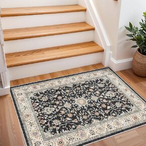 Washable Runner Rug 2x7 - Hallway Runner Rug Kitchen Rugs and Mats Non Skid Washable Waterproof Carpet Runner for Living Room Bedroom Bathroom (Black, 2X7)