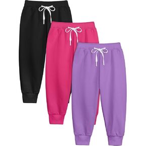 Resinta 3 Pack Toddler Active Sweatpants Kids' Unisex Casual Athletic Pull-On Cotton Jogger Pants with Drawstring
