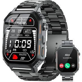 Smart Watch,2.02" Fitness Watch(Answer/Make Call),Heart Rate Sleep Blood Oxygen Monitor,5ATM Waterproof,100+ Sports Modes Activity Trackers for Compatible with Android iOS(Steel Watch Band)
