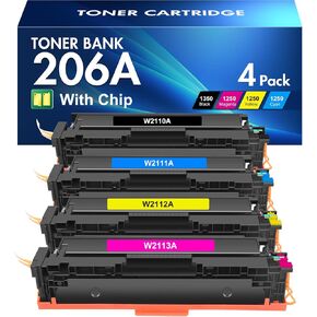 206A Toner Cartridges 4 Pack M283fdw Set Compatible Replacement for HP 206A 206X Color Pro MFP M283cdw M255dw M283 M255 Printer High Yield Ink (with Chip) (Black Cyan Yellow Magenta)