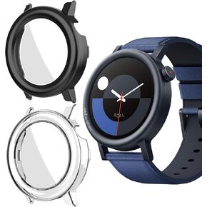 Case for CMF Watch Pro 2 Smartwatch for Men Women 2024 Upgraded Version, Hard PC Screen Protector,9H Tempered Glass Ultra-Thin Full-Coverage Shockproof Bumper,(2Pack,Transparent+Black)