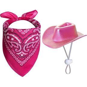 choyaxo Glitter Dog Cowboy Hat with Bandana Scarf Set Dog Cowboy Costume for Small Pet Dogs Cat Party Accessories (Blue)