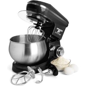 Moss & Stone Stand Mixer With LCD Display, 6 Speed Electric Mixer With 5.5 Quart Stainless Steel Mixing Bowl, Black Body Kitchen Mixer With Dough Hook, Egg Whisk, Beater & Baking Spatula, Classic Food Mixer