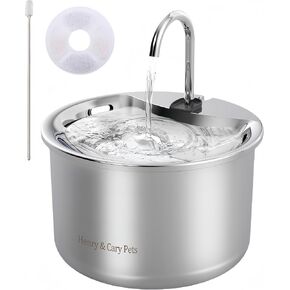 Stainless Steel Cat Water Fountain: Pet Water Fountains Faucet Metal Automatic Cat/Small Dog Waterer Bowls, 24/7 Running Water Dispenser for Drinking Inside Ultra Quiet Pump, Easy Clean, with Filter