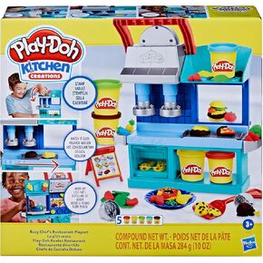 Play-Doh Kitchen Creations Busy Chef's Restaurant Playset, 2-Sided Play Kitchen Set, Preschool Cooking Toys, Kids Arts & Crafts, Ages 3+