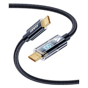SUPERV Smart LED Nylon Braided Sync Charge USB C to USB C Data 3.3ft/100cm White Cable