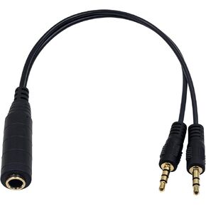 Duttek 6.35mm to 3.5mm Headphone Jack Adapter Cable, Gold-plated 2X 3.5mm 1/8 Inch Male Jack Socket to 6.35mm 1/4 Inch Female Plug Mono Audio Y Splitter Cable 25CM/10 Inch