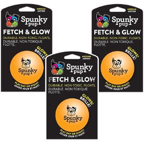 (3 Pack) Spunky Pup Toys Fetch and Glow Jr. Ball, Medium