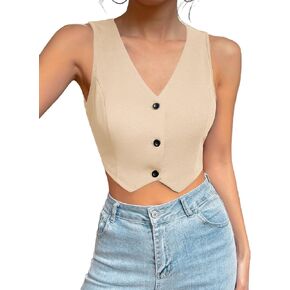 Milumia Women's Button Up Suit Vest Waistcoat Sleeveless V Neck Cropped Blazer Vest Tops