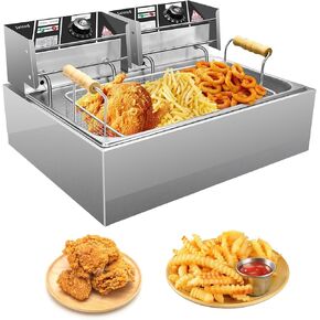 Swinod Commercial Deep Fryer with Basket for Restaurant or Home Use, Detachable Large Capacity Stainless Steel Countertop Electric Oil Fryer with Temperature Control