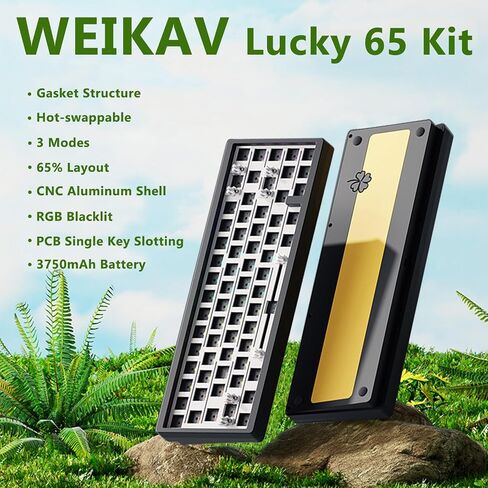 Weikav LK65 Wireless Mechanical Keyboard Kit, 60 Percent Black Aluminium Keyboard, Bluetooth 5.0/2.4GHz/USB-C Wired Hot Swappable Gasket Custom DIY RGB Backlit Keyboard Kit for Mac Computer PC (Black) in Saudi Arabia