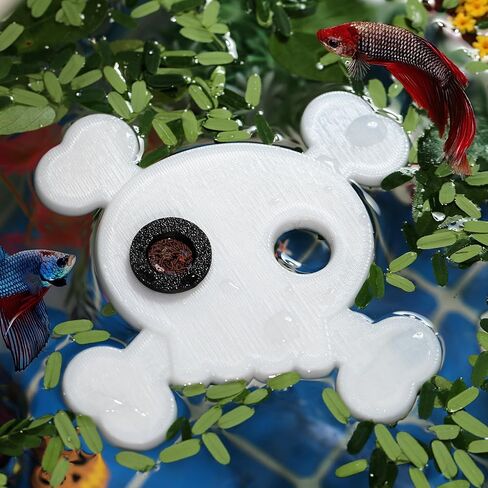 أبيزو الهالوين حوض السمك العائم للنباتات المرجانية، حلقة تغذية الأسماك من البلاستيك الأبيض على شكل جمجمة لديكور حلقة تغذية حوض السمك، تحافظ على نظافة الخزان بدون كوب شفط لأسماك البيتا، الأسماك الذهبية الصغيرة in Saudi Arabia