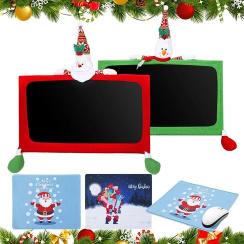 4 Pcs Christmas Computer Monitor Cover and Christmas Mouse Pad Set, Xmas Computer Monitor Decoration Border Cover with Gaming Mouse Pads for Home Office Desk Christmas Gifts Supplies in Saudi Arabia