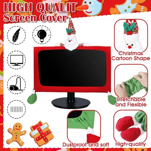 4 Pcs Christmas Computer Monitor Cover and Christmas Mouse Pad Set, Xmas Computer Monitor Decoration Border Cover with Gaming Mouse Pads for Home Office Desk Christmas Gifts Supplies in Saudi Arabia