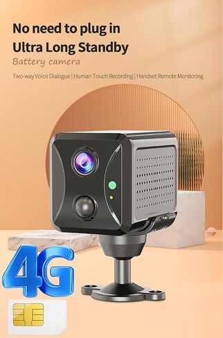 PEGATISAN HD 4G LTE Cellular Security Camera, SIM Card, No WiFi Security Camera HD Night Vision, AI Motion Detection,Nanny Cam Mini Camera Home Security Camera in Kuwait