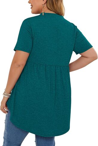 PLOKNRD Women's Plus Size Tops Short Sleeve Henley V Neck Button Up Flowy T Shirts Tunic Loose Blouses Floral Orange in Saudi Arabia
