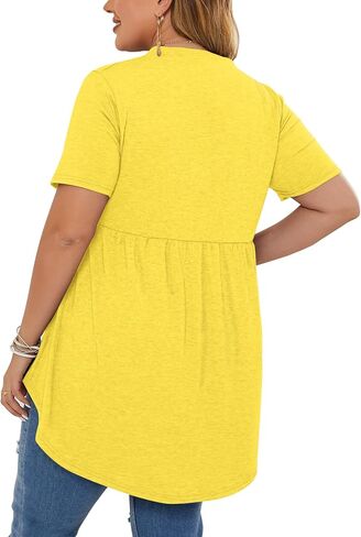 PLOKNRD Women's Plus Size Tops Short Sleeve Henley V Neck Button Up Flowy T Shirts Tunic Loose Blouses Floral Orange in Saudi Arabia