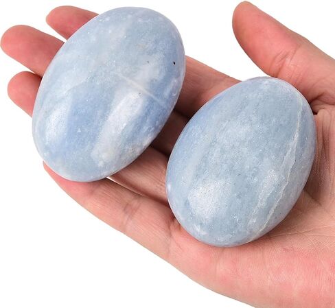 JIC Gem 2 Pcs Large Blue Celestite Palm Stones Pocket Worry Stones Polished Crystal Healing Irregular Gemstone Chakra Reiki 3 Inch in Kuwait
