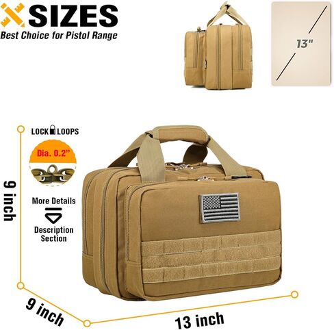 حقيبة DBTAC Gun Case Compact XS Plus | حقيبة مسدس تكتيكية 3x حقيبة إطلاق ناري مع سحاب قابل للقفل لنطاق الرماية والصيد في الهواء الطلق | جراب Molle + رقعة علم الولايات المتحدة + حافظة عالمية متضمنة in Kuwait