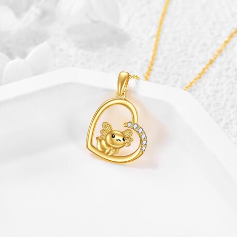 KECHO 14k Real Gold Owl/Axolotl/Dinosaur/Mermaid/Paw Necklace Animal Heart Jewelry Gifts for Mother Sister Grandma in Saudi Arabia