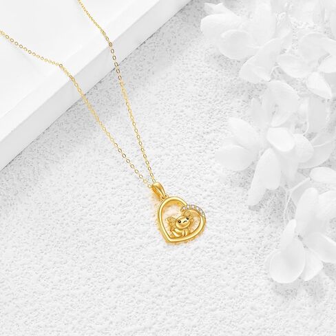 KECHO 14k Real Gold Owl/Axolotl/Dinosaur/Mermaid/Paw Necklace Animal Heart Jewelry Gifts for Mother Sister Grandma in Saudi Arabia